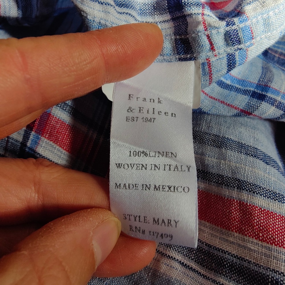 Frank & Eileen Mary Italian Linen Shirt Dress Plaid Shift XS Tunic Coastal Boho - Picture 7 of 8